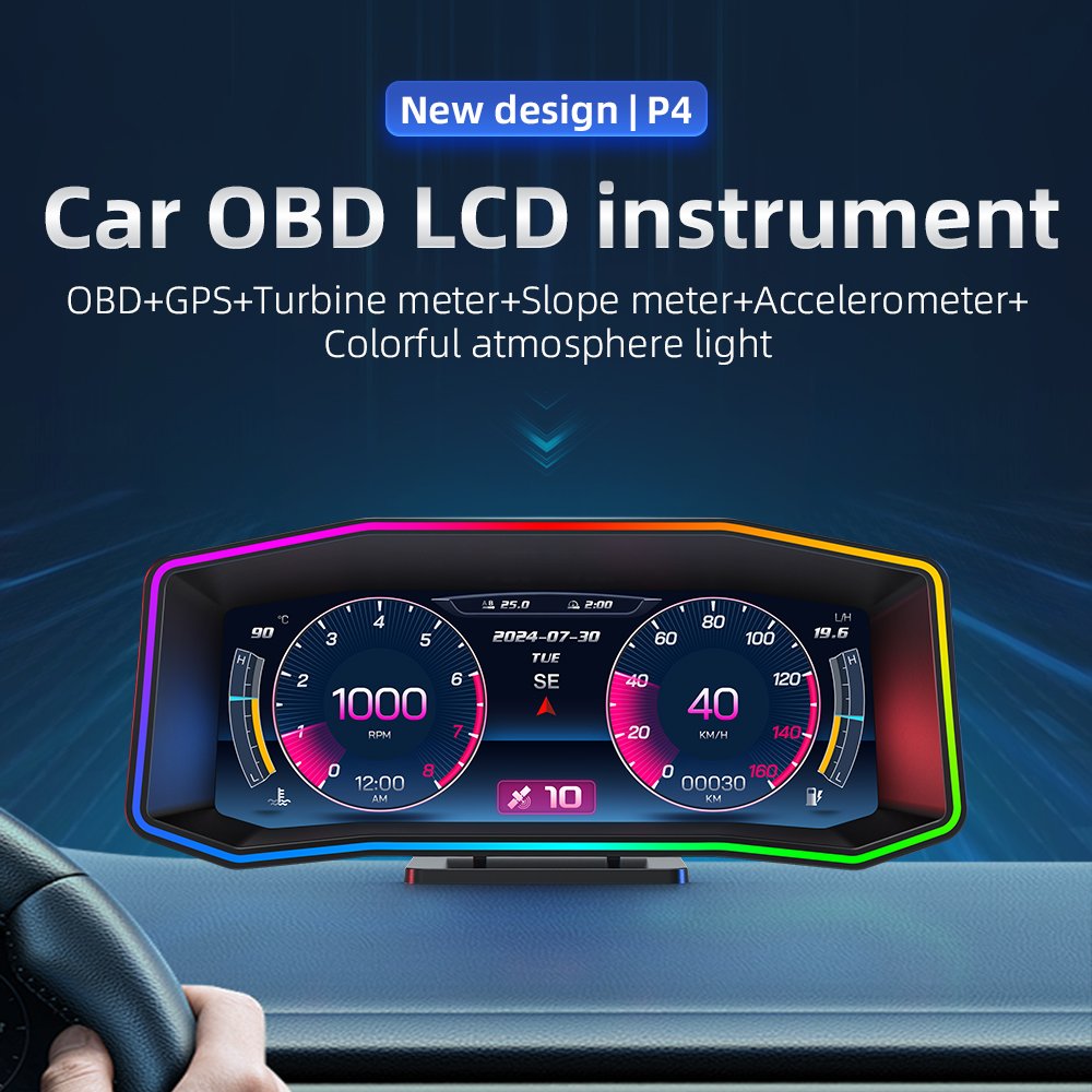 2025 WiiYii Factory Smart OBD2 GPS Speedometer Slope Meter P4 LCD Car HUD Features Water Temperature Clock Display Diagnostic