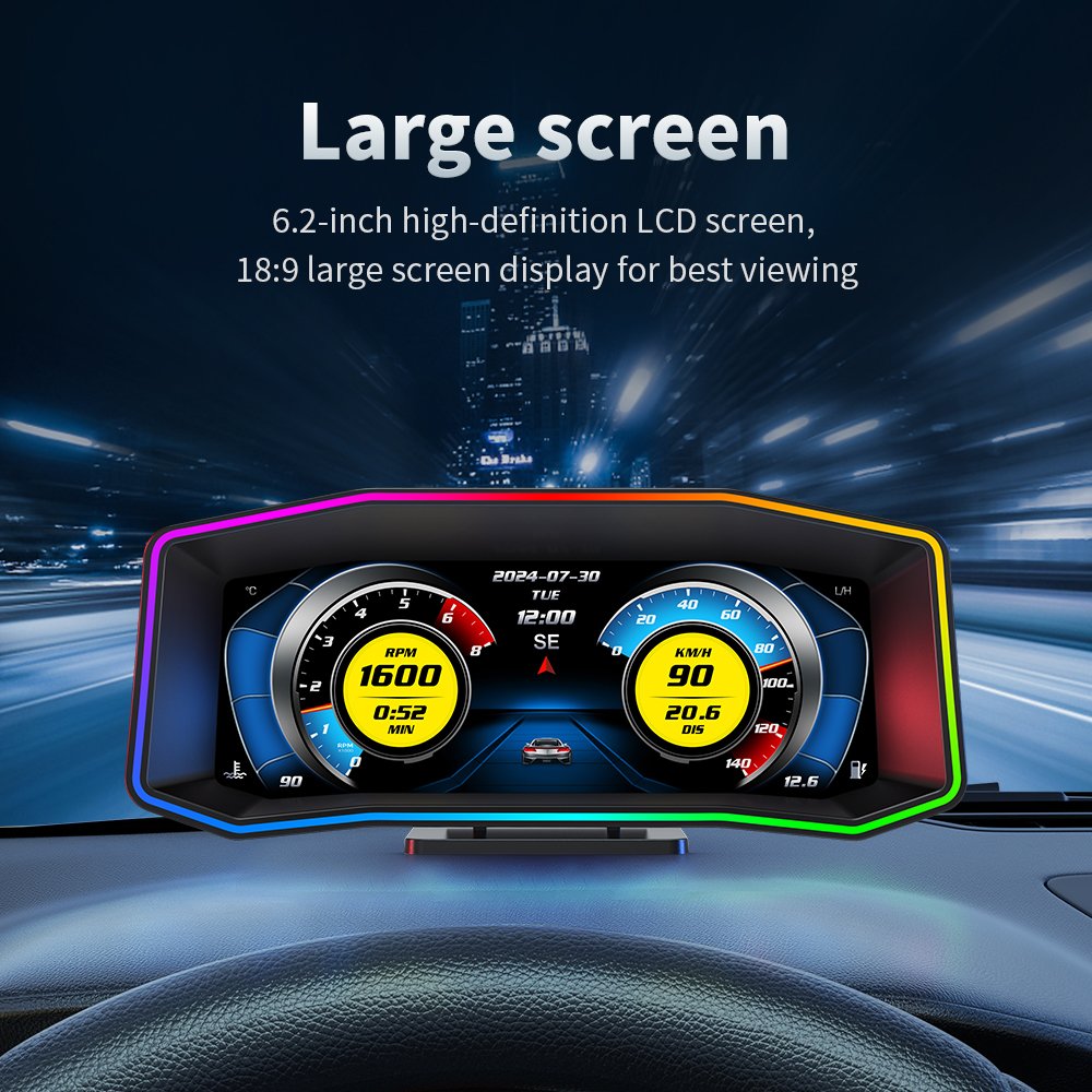 2025 WiiYii Factory Smart OBD2 GPS Speedometer Slope Meter P4 LCD Car HUD Features Water Temperature Clock Display Diagnostic