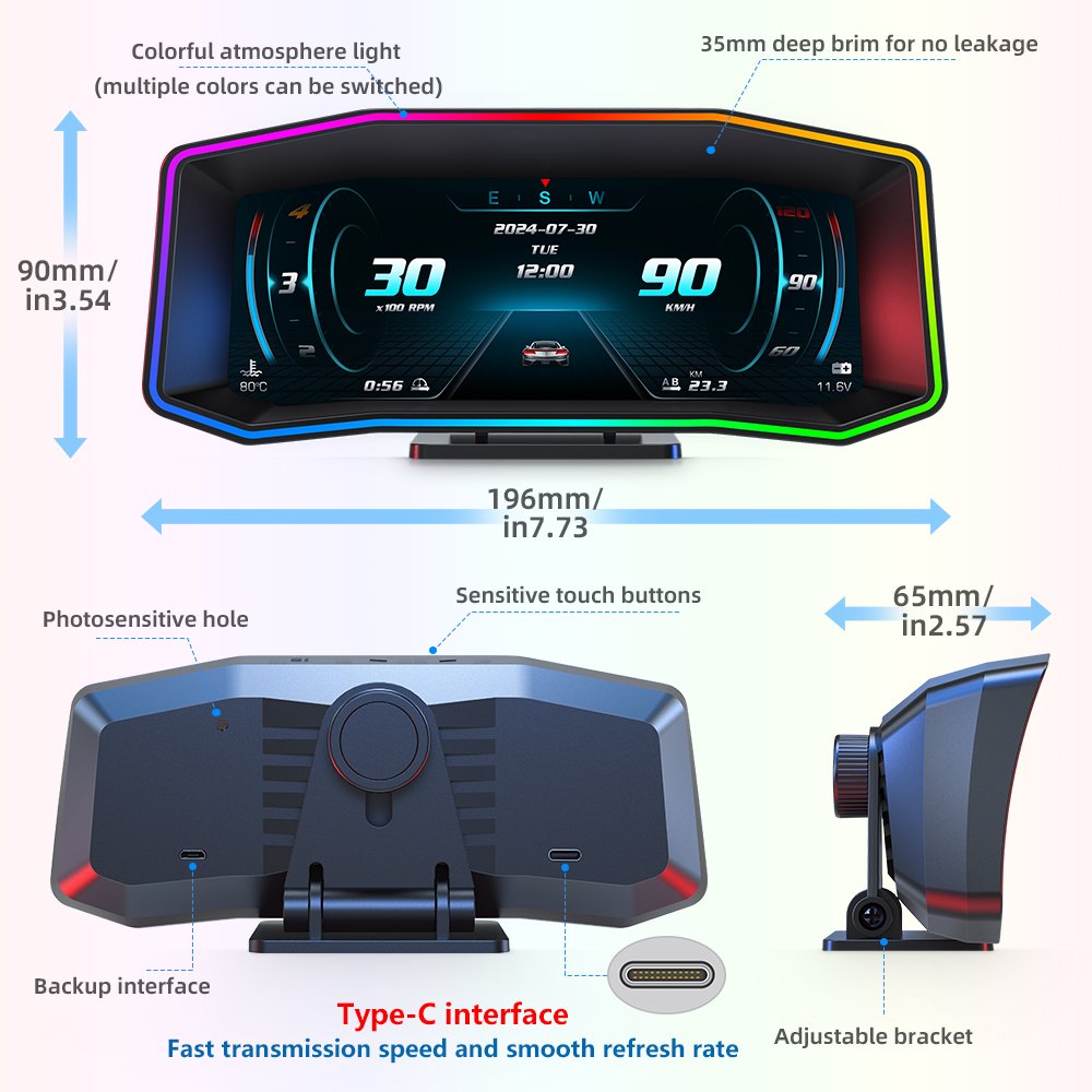 2025 WiiYii Factory Smart OBD2 GPS Speedometer Slope Meter P4 LCD Car HUD Features Water Temperature Clock Display Diagnostic