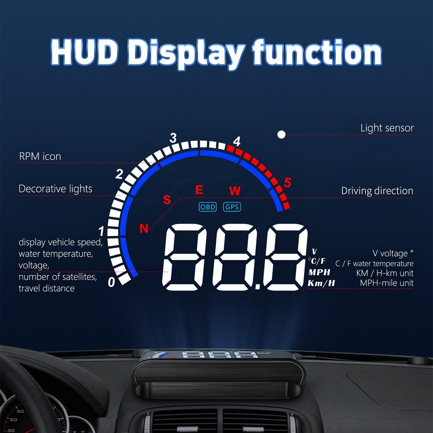 WiiYii Popular Windshield Mirror HUD M13 Plus Automotive HUD Head up Displays OBD2 GPS Display Car