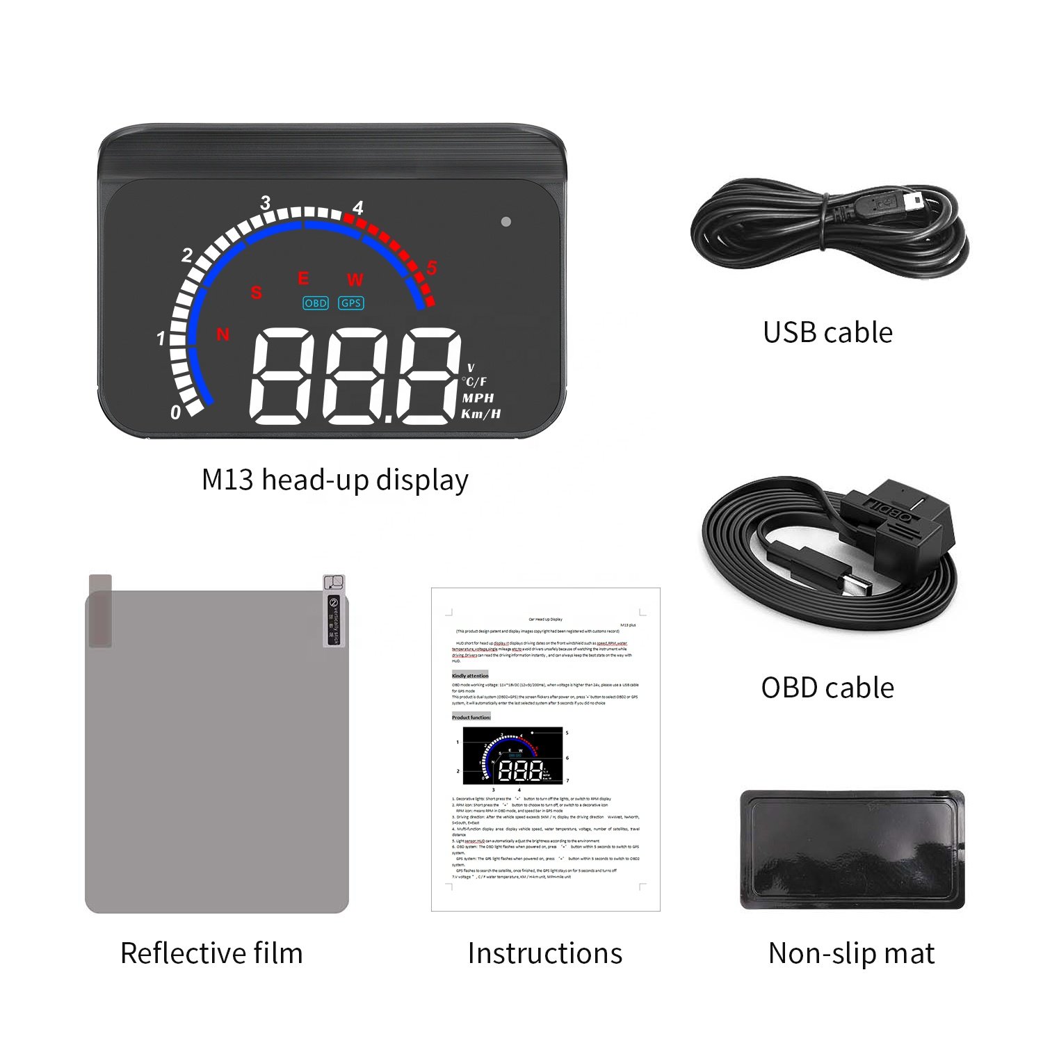 WiiYii Popular Windshield Mirror HUD M13 Plus Automotive HUD Head up Displays OBD2 GPS Display Car