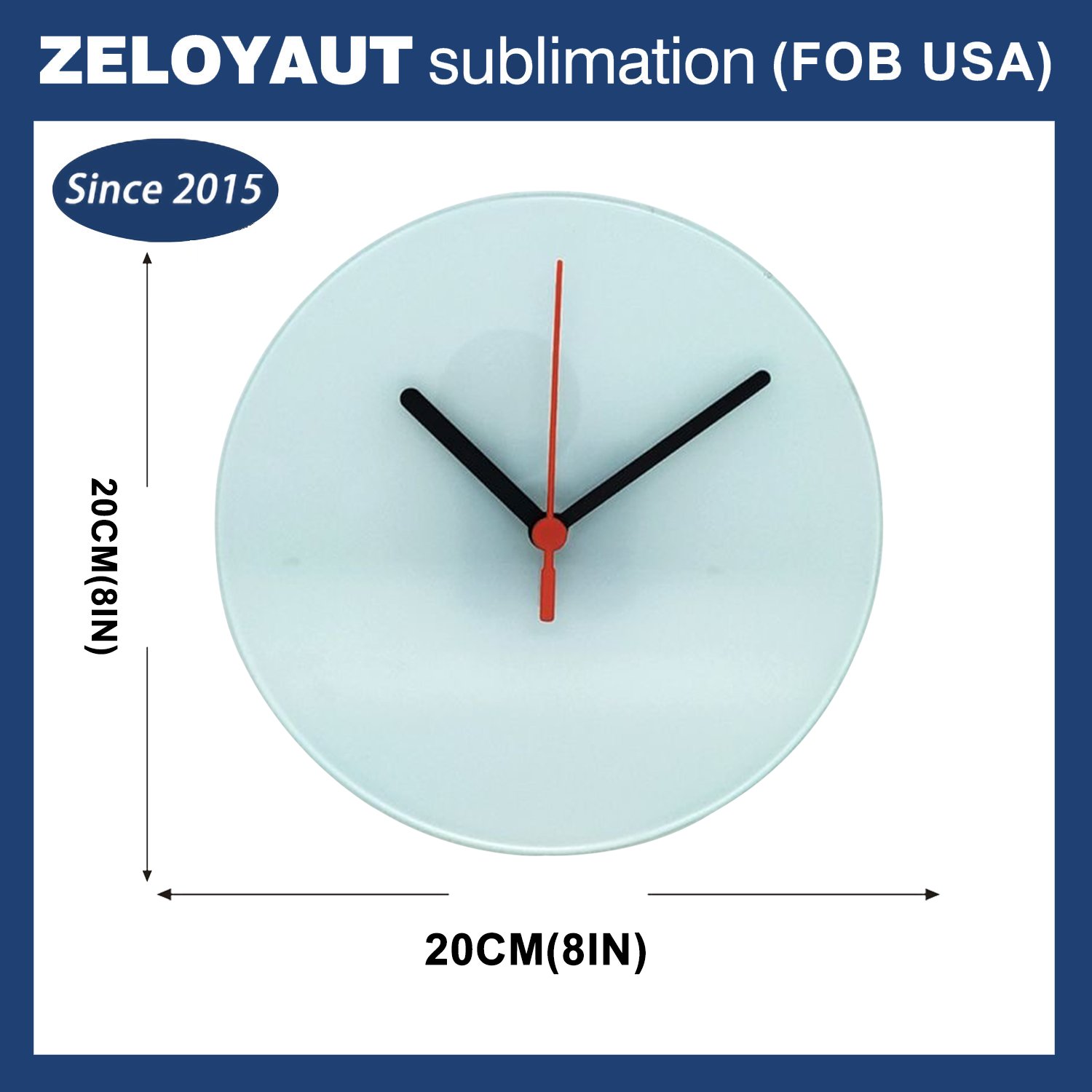 ZELOYAUT Sublimation Glass Round Clocks Blank Wall Glass Clock DIY Personalized Custom Logo Print Sublimation Blanks