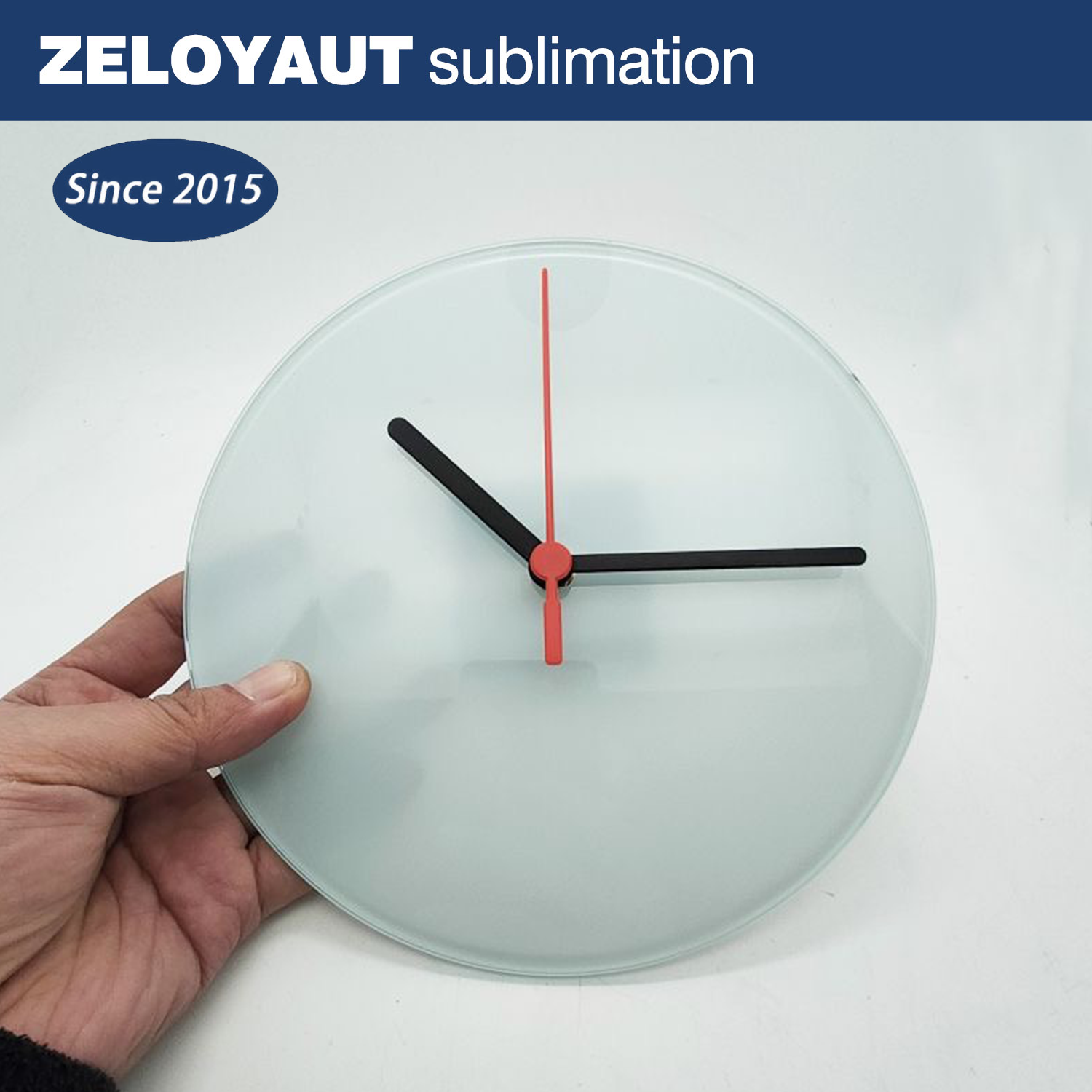 ZELOYAUT Sublimation Glass Round Clocks Blank Wall Glass Clock DIY Personalized Custom Logo Print Sublimation Blanks