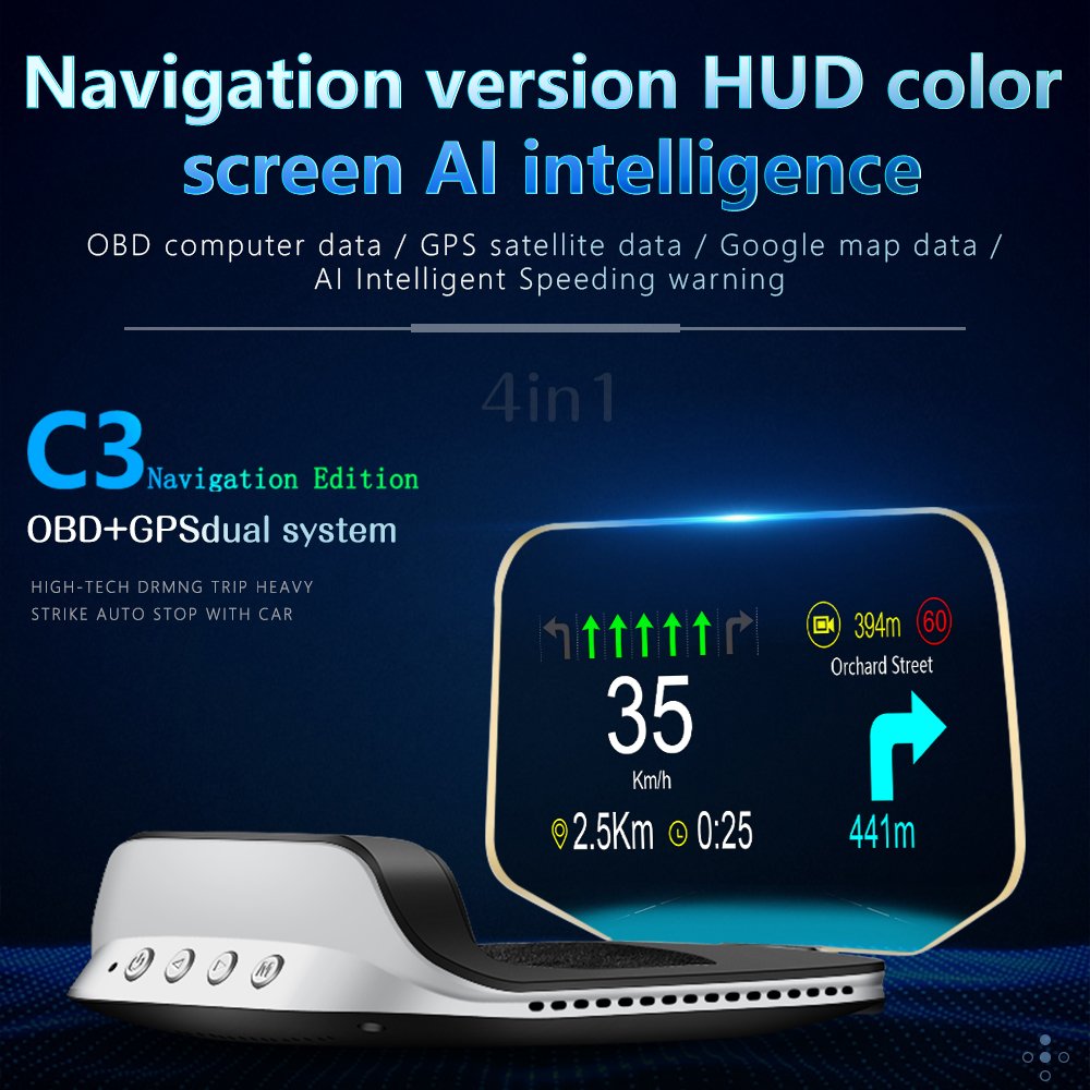 High Quality Head up Display Obd2 Gps Hud Speedometer Navigation Car Head Display C3-BT