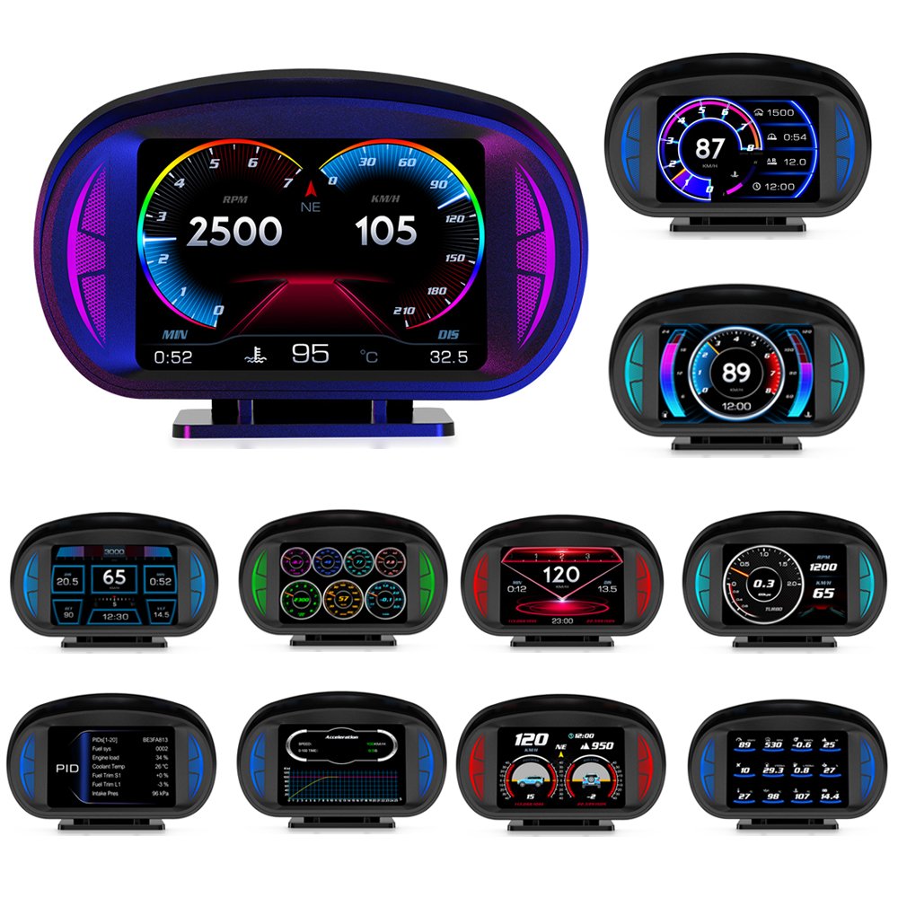 HUD P2 Universal OBD2+GPS Smart Gauge LCD Screen P2 Head up Display Smart Digital Instrument OBDII Speedometer