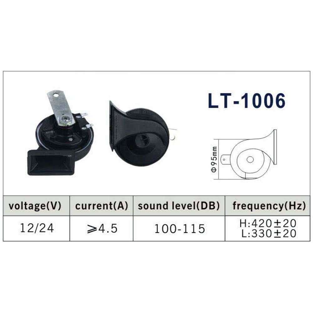 Car Snail Horn 12V 24V 115dB 330-420Hz 90mm Universal Snail Horn Electric Car Horn