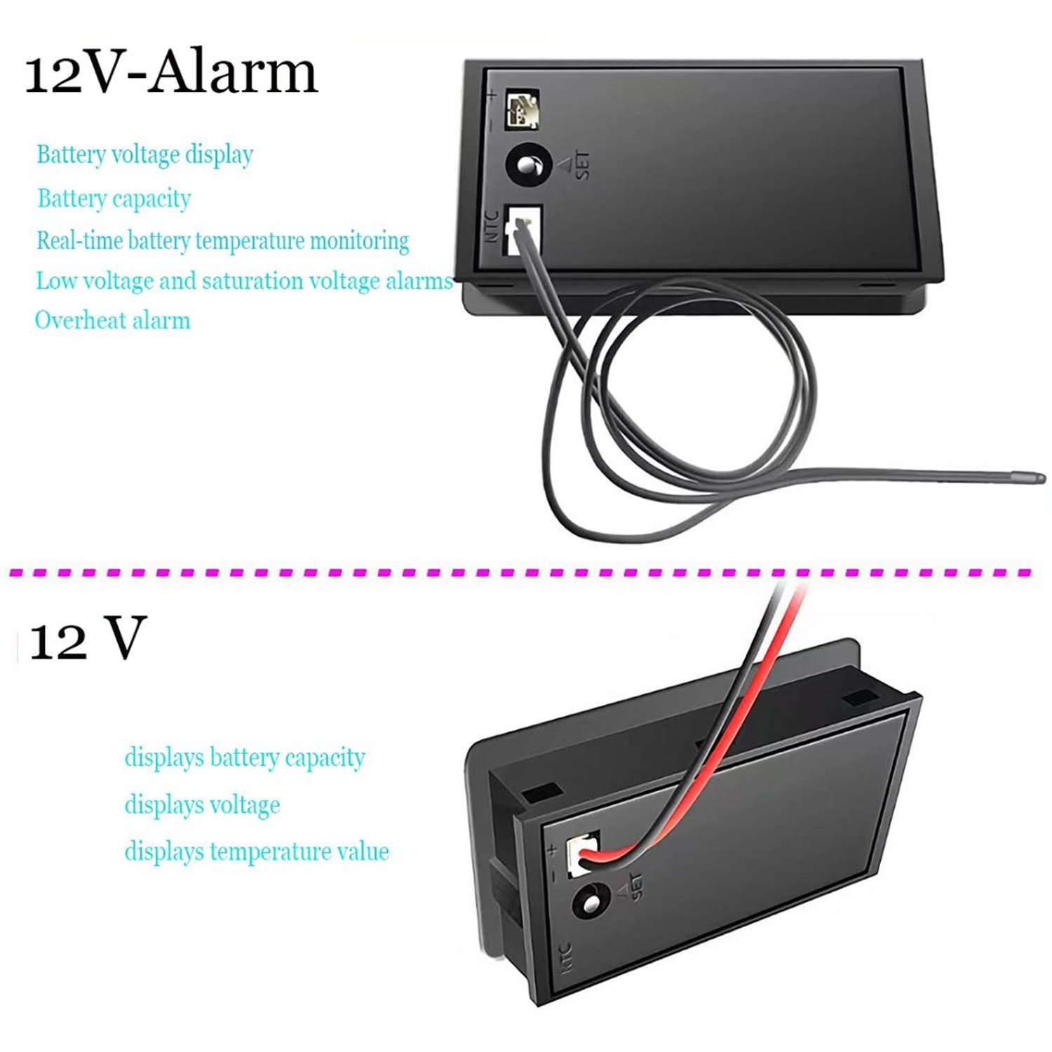 12V 24V 36V 48V 60V 72V Battery Capacity Meter Battery Capacity Voltmeter Thermometer Battery Gauge Display Voltage Monitoring