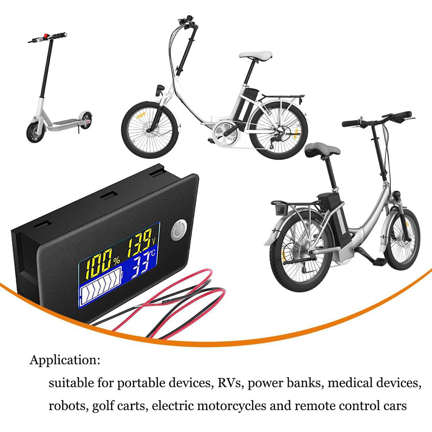 12V 24V 36V 48V 60V 72V Battery Capacity Meter Battery Capacity Voltmeter Thermometer Battery Gauge Display Voltage Monitoring