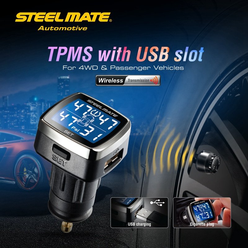 Hot Sale Steelmate External TPMS Cigarette Lighter Tire Pressure Monitoring System Digital Auto Security Alarm TP-77