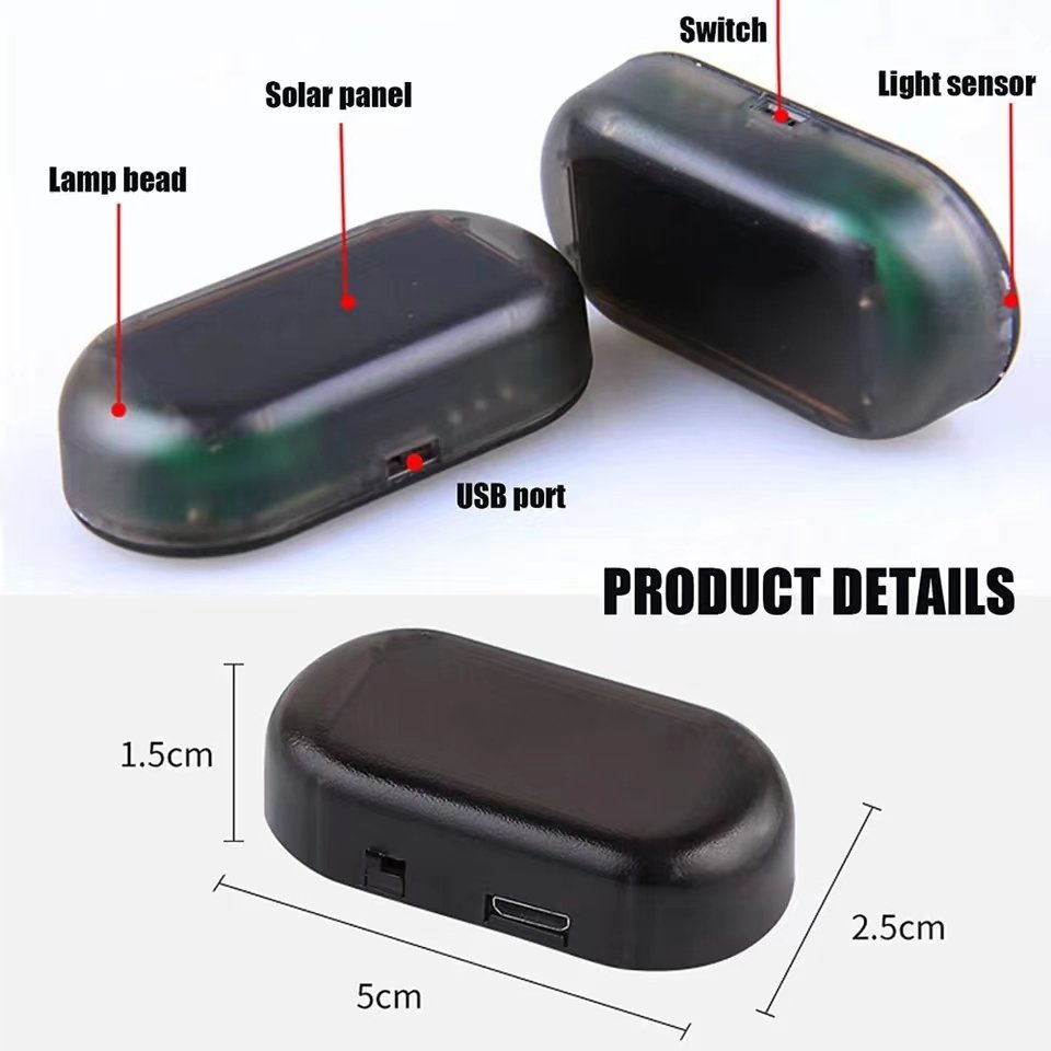 Car LED Solar Powered Security Light Simulated Dummy Alarm Wireless Warning Anti-Theft Caution Lamp Flashing Imita-tion C0403