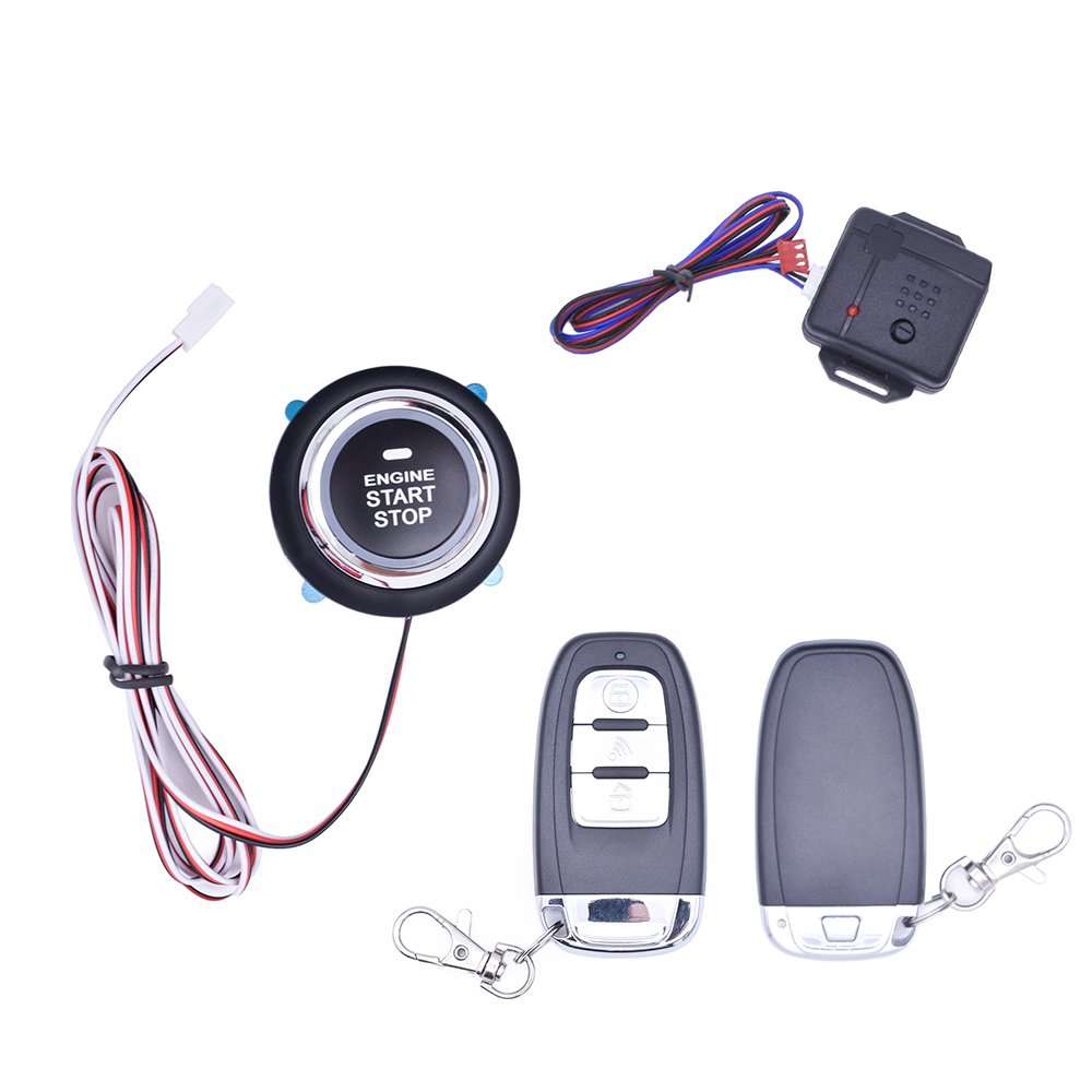 One Way Car Alarm Security System with PKE Push Start Button Remote Engine Start/Stop Function