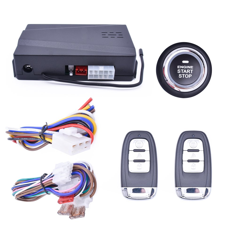 One Way Car Alarm Security System with PKE Push Start Button Remote Engine Start/Stop Function