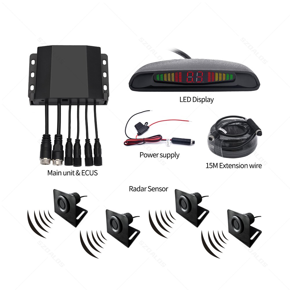 Truck Parking Sensor System 4 Pcs Radar Blind Spot Alarm Reversing LED Backlight Display Rear View 24V Parking Sensor for Truck