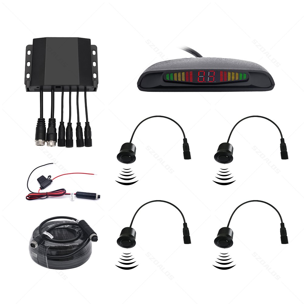 Truck Parking Sensor System 4 Pcs Radar Blind Spot Alarm Reversing LED Backlight Display Rear View 24V Parking Sensor for Truck