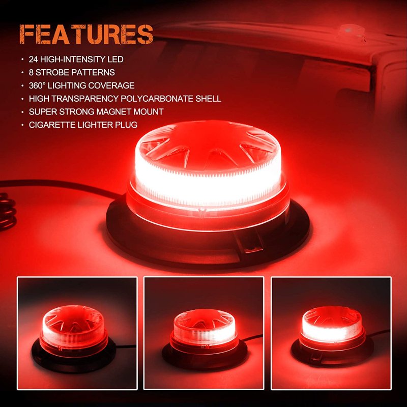 Car Strobe Light Magnetic Base Flashing Lights Construction Vehicle Emergency Lamp Warning Safety Beacon Lighting