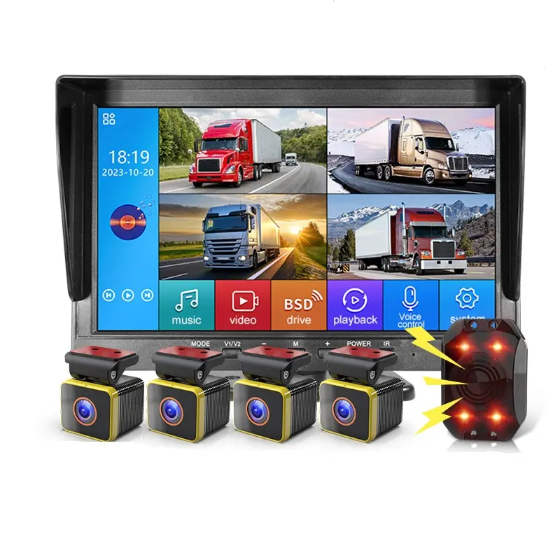10.1'' Reversing Image Vehicle DVR Recorder MP5 Player Red Warning Light Voice Alarm Reminder Car Blind Spot Detection System