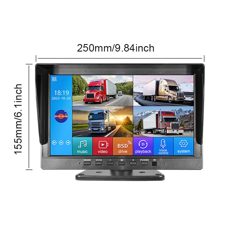 10.1'' Reversing Image Vehicle DVR Recorder MP5 Player Red Warning Light Voice Alarm Reminder Car Blind Spot Detection System