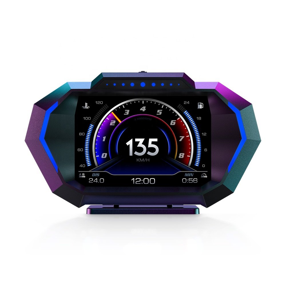 Latest Version P24 GPS Car OBD OBD2 Meter Digital Scanner Alarm Speed Gauge Display Hud Water Temp RPM Turbo boost