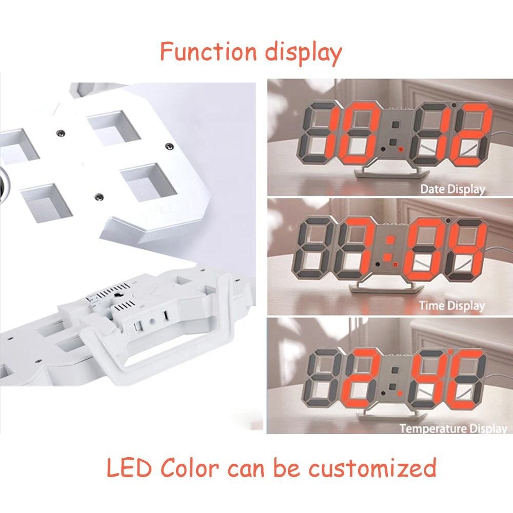3d Led Table Wall Clock Digital Timer Nightlight Watch Alarm Clock for Warehouse Office Living Room 12/24h Brightness Adjustable