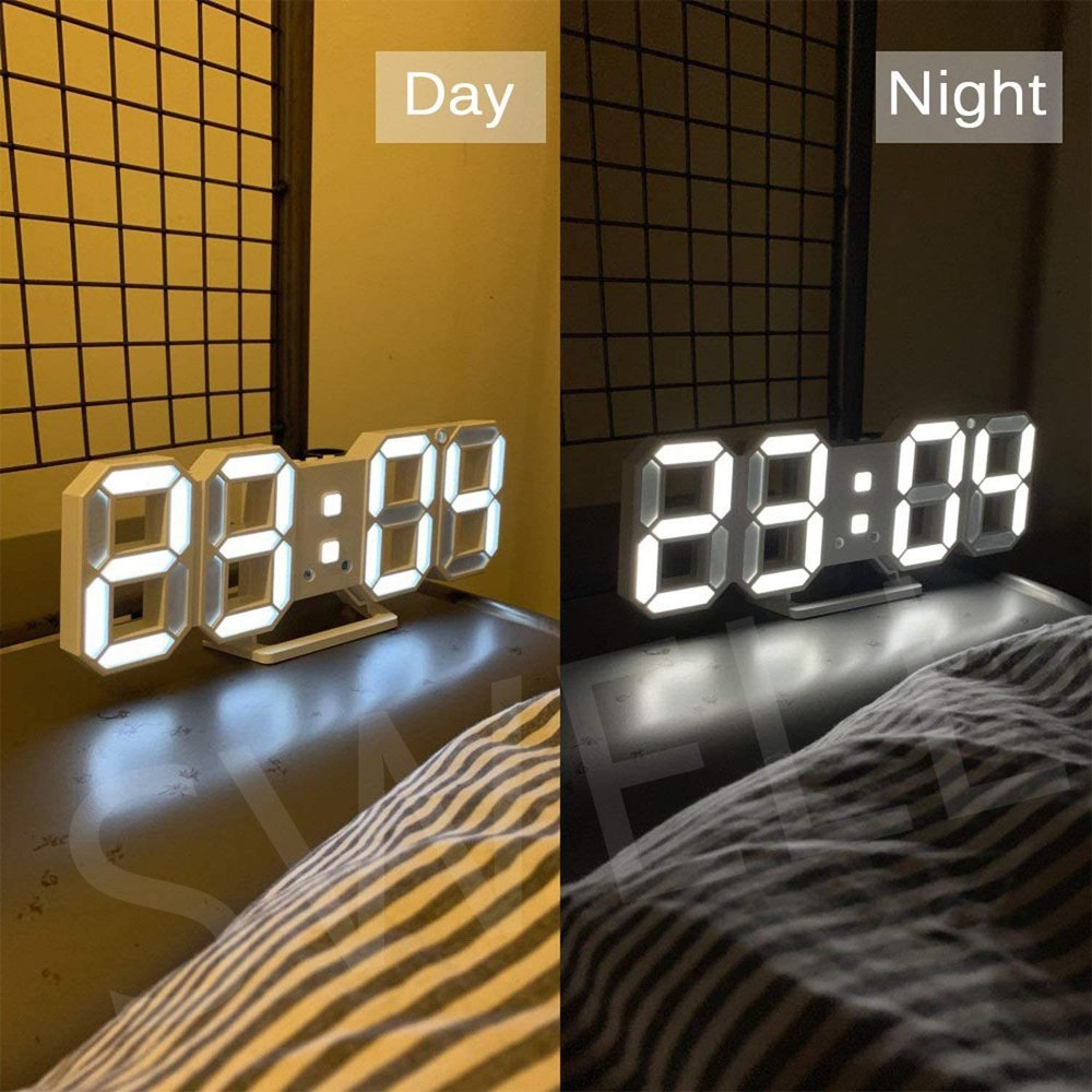 3d Led Table Wall Clock Digital Timer Nightlight Watch Alarm Clock for Warehouse Office Living Room 12/24h Brightness Adjustable