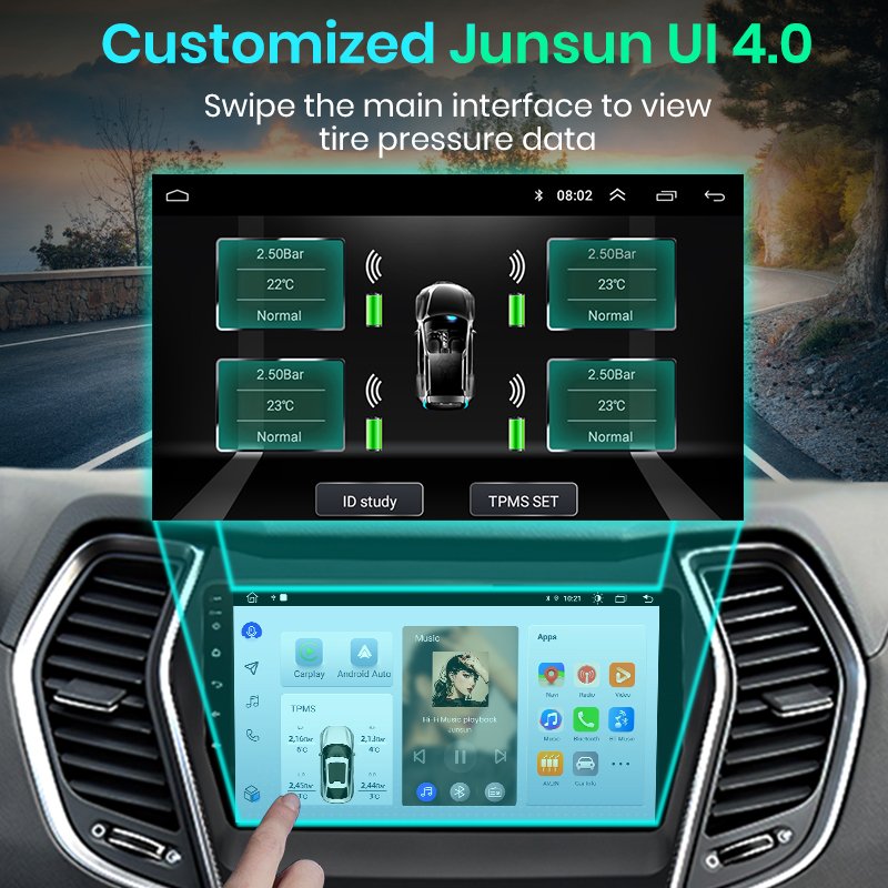 Junsun Digital TPMS Pressure Monitoring Alarm System USB Tire Pressure Monitoring in Car Navigation Accessories