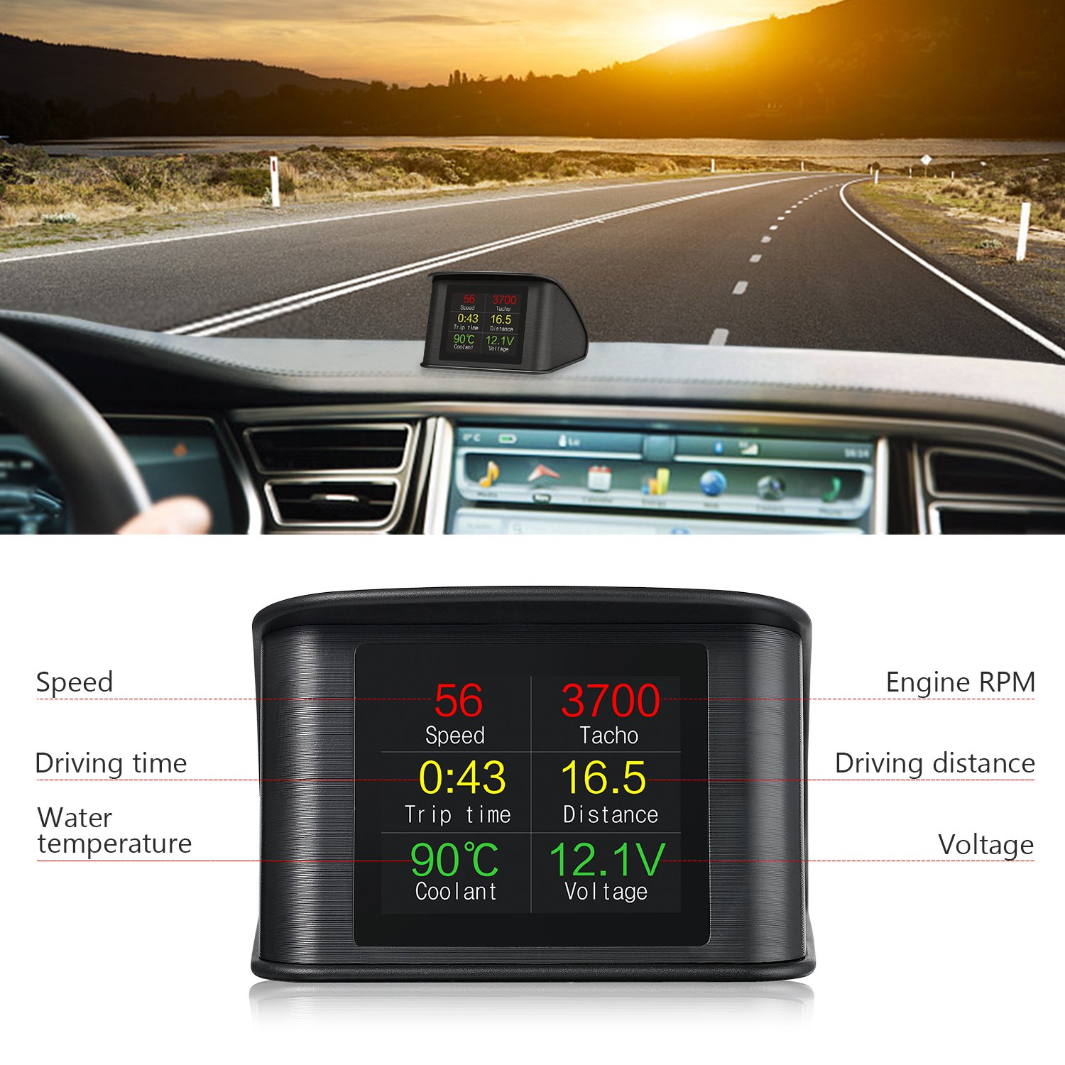 Intelligent Car HUD Head up Display Car HD OBD Portable LCD Driving Display Screen With Speeding Alarm