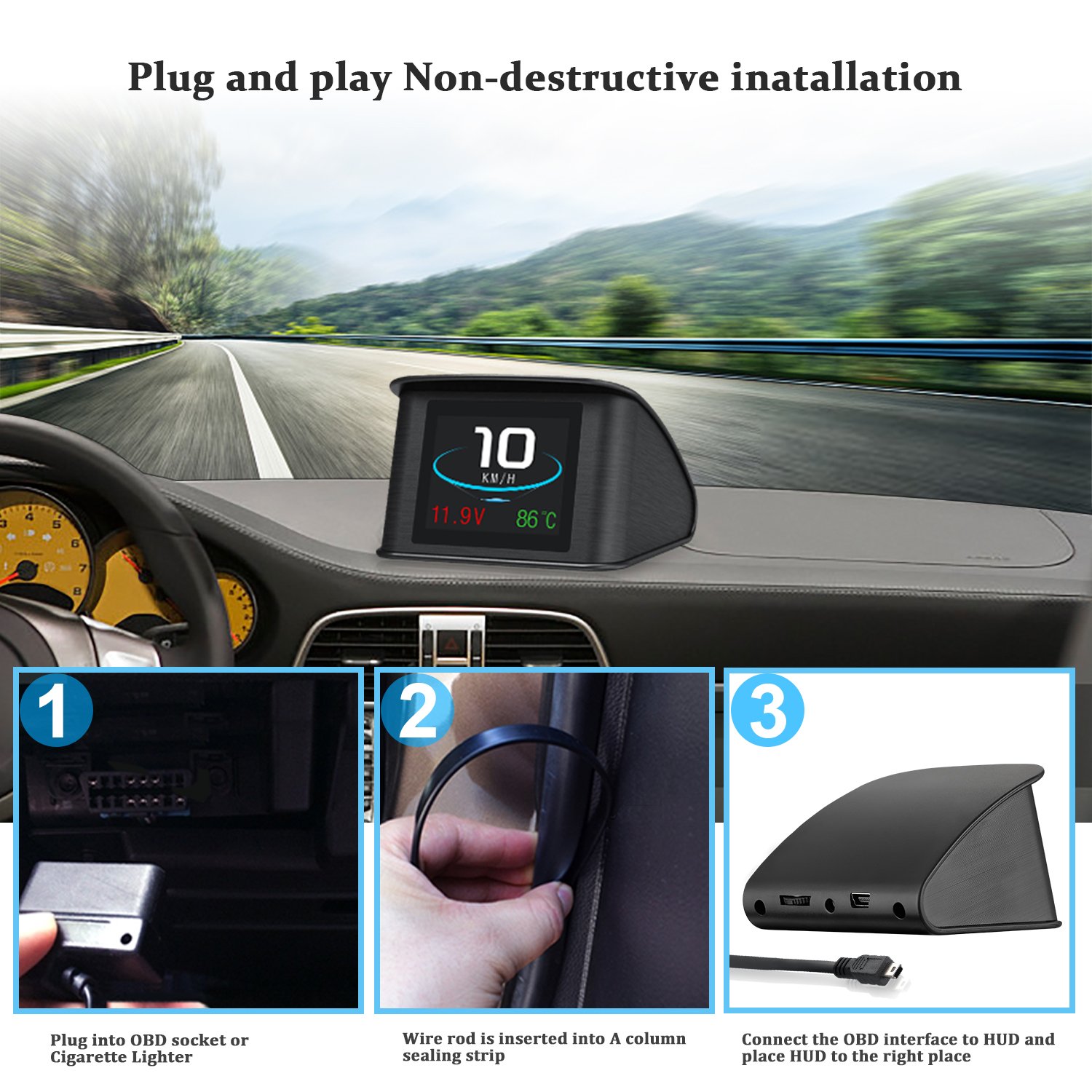 Intelligent Car HUD Head up Display Car HD OBD Portable LCD Driving Display Screen With Speeding Alarm