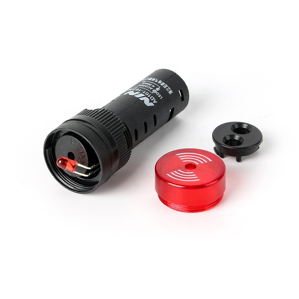 Panel Mount AC DC 12V 24V110V 220V Red Plastic LED Buzzer Alarm Flashing Light with Buzzer for Car Truck Signal Indicator Light