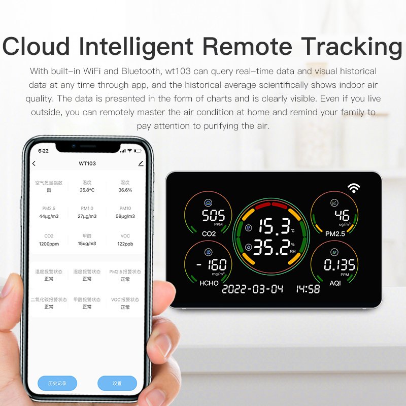Portable Co2 Monitor Pm2.5 Pm10 Meter Indoor Outdoor Air Pollution Sensor Thermometer Air Quality Monitor Alarm With WIFI