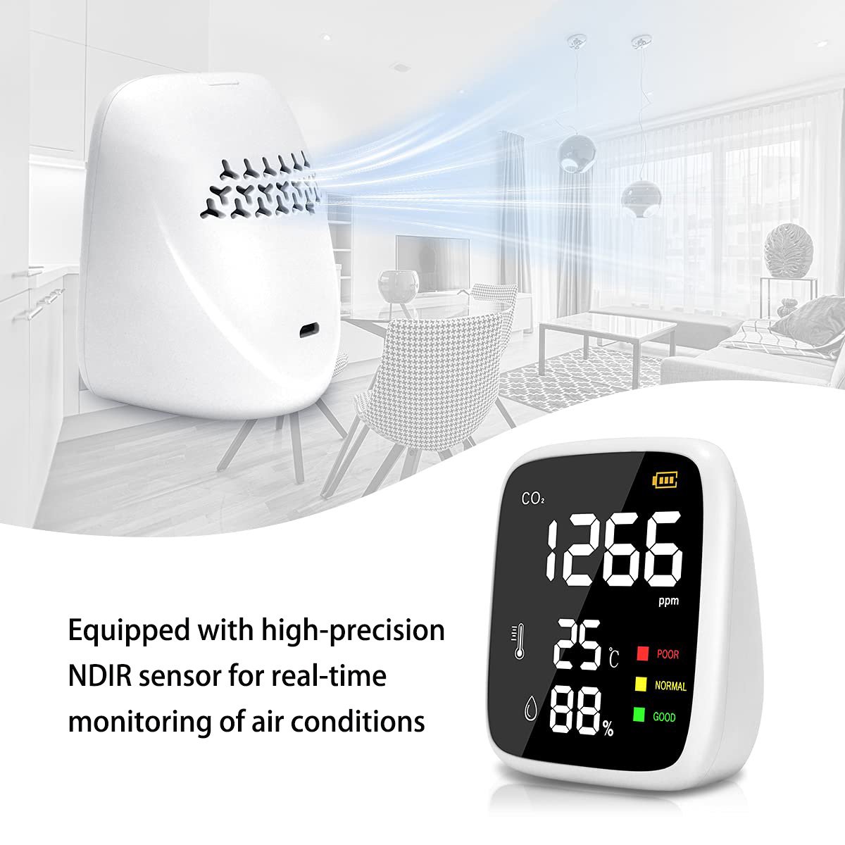 Portable Greenhouse CO2 Meter NDIR Sensor Type Gas Detector with Alarm Function for Air Quality Monitoring Certified by ROHS