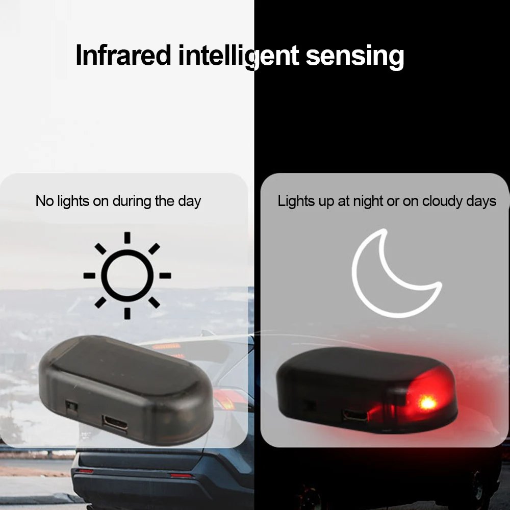 Universal Car LED Flash Warning Light Solar Powered Strobe Alarm Lamp with Anti-Theft Feature ABS Material Caution Sign
