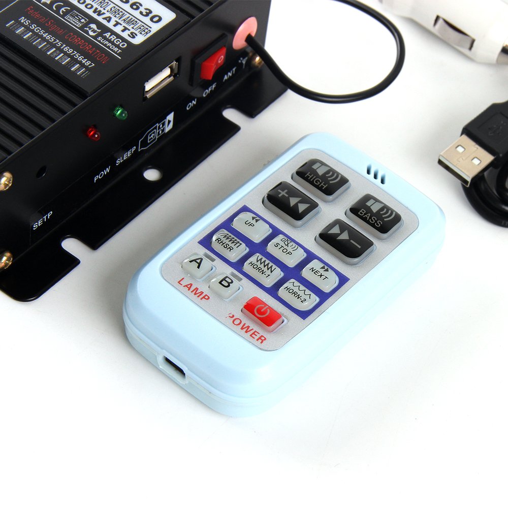 AS630 Remote USB Rechargeable 15M Control Range, Car PA System Speaker Horn, Emergency Siren for Car Truck Vehicles