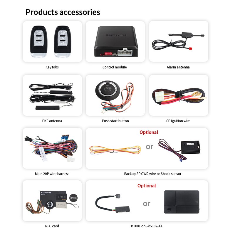 EASYGUARD Universal EC002-NS--NFC-AA PKE Car Alarm System Passive Keyless Entry & Remote Engine Start & NFC Lock Unlock