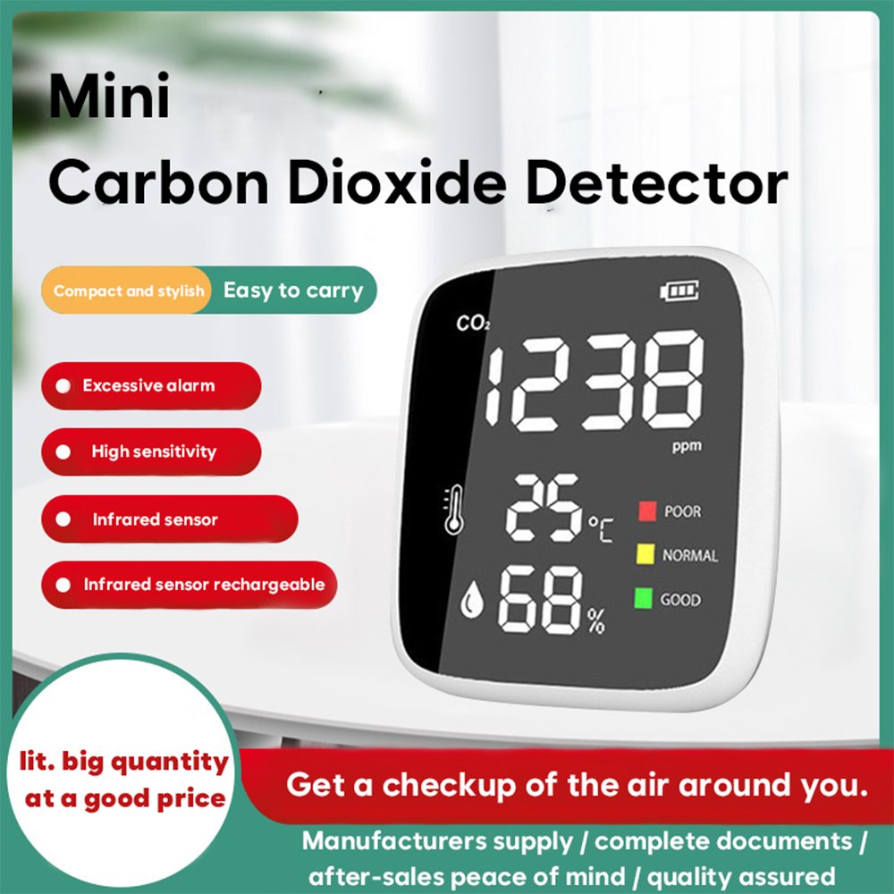 Mini CO2 Meter with Infrared (NDIR) Sensor CE Certified Gas Analyzers for Carbon Dioxide (CO2) Detector with Alarm Home School