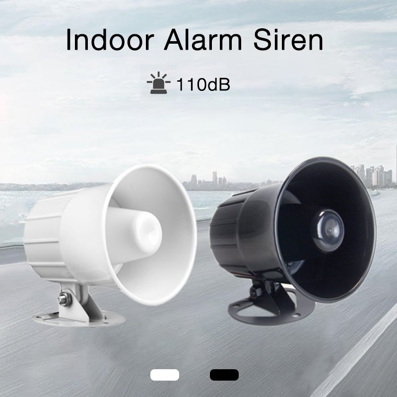 Home Black Indoor Siren Horn 12v 15w 1 Tone Alarm Wired Security Siren Car Alarm Siren for Anti-theft Intruder Alarm System