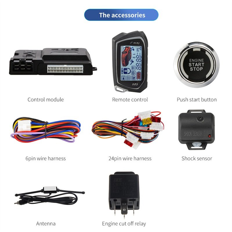 Hot Sale EASYGUARD EC207-M9 2 Way Car Alarm System with LCD Pager Display Push Start Button Remote Starter & Shock Warning