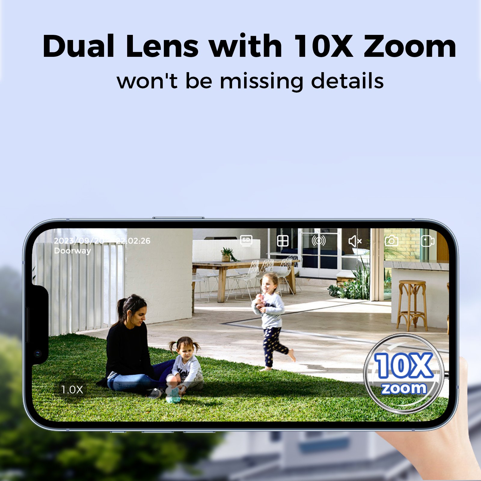 5X Optical Zoom 5MP 12 Inch Monitor Wireless Camera Kit Outdoor Home PTZ Security Camera System