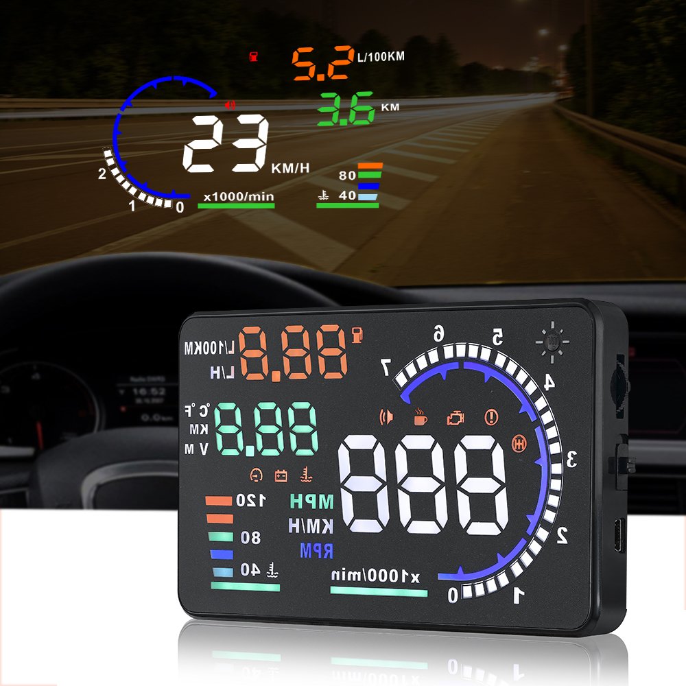 Lancol Car Accessories Obd2 Hud Head up Displays with 5.5 Inch LCD Projection Display