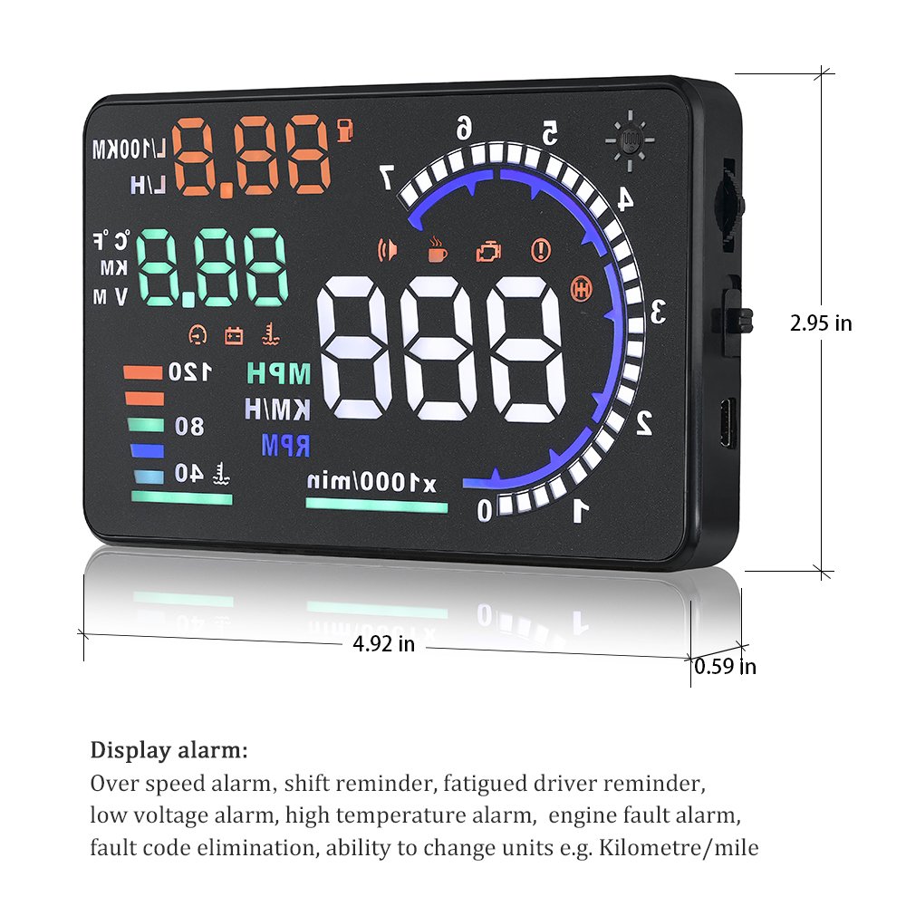 Lancol Car Accessories Obd2 Hud Head up Displays with 5.5 Inch LCD Projection Display
