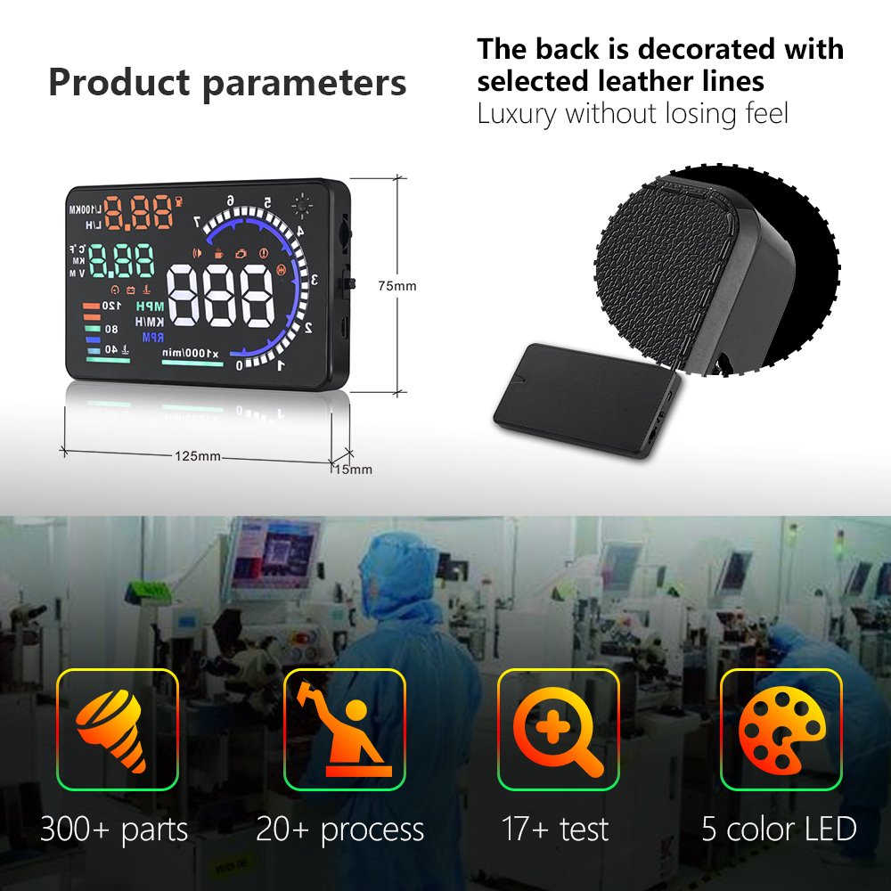 Lancol Car Accessories Obd2 Hud Head up Displays with 5.5 Inch LCD Projection Display