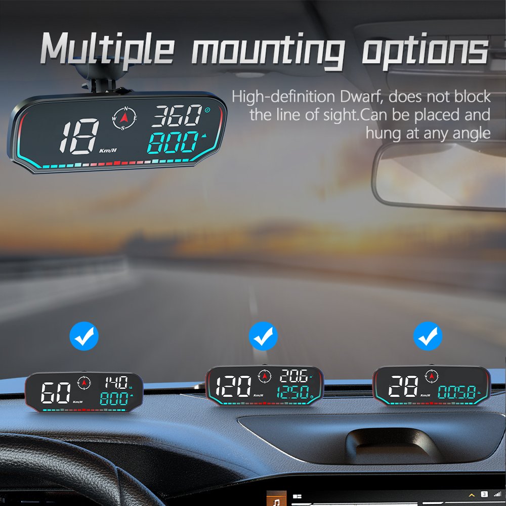 WiiYii 2024 Universal Car HUD Display G14 Digital GPS Speedometer with Date Speed Total Mileage Head up Display