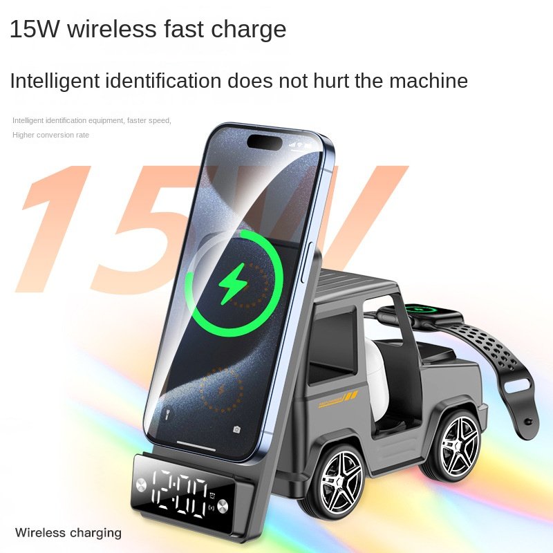 New G63 3-in-1 Smart Car Alarm Clock Audio Wireless Charger Mobile Phone Headset Watch Bracket 20W Output Power pc Material