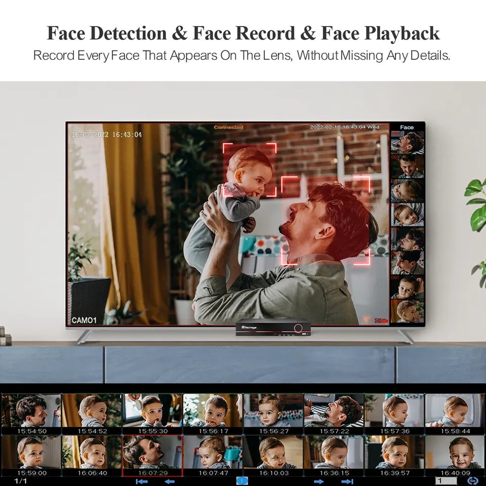 Techage NVR 16CH 4K New Function Red Blue Light Alarm Two Way Audio 8MP PoE Camera 16CH Xmeye PoE NVR