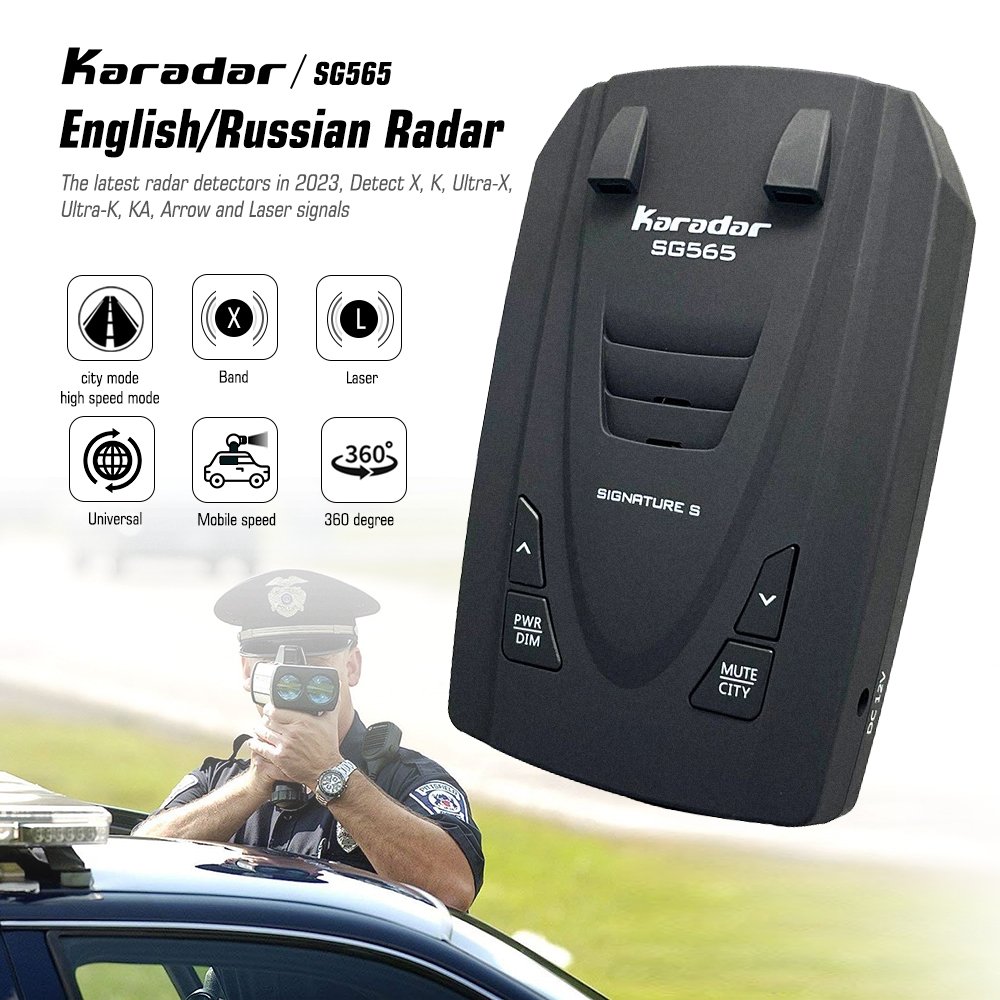 Karadar SG565 English Menu Car Radar Detector Signature Antiradar Detector LED Anti Car Speed Alarm for EU, USA Korea, Asia