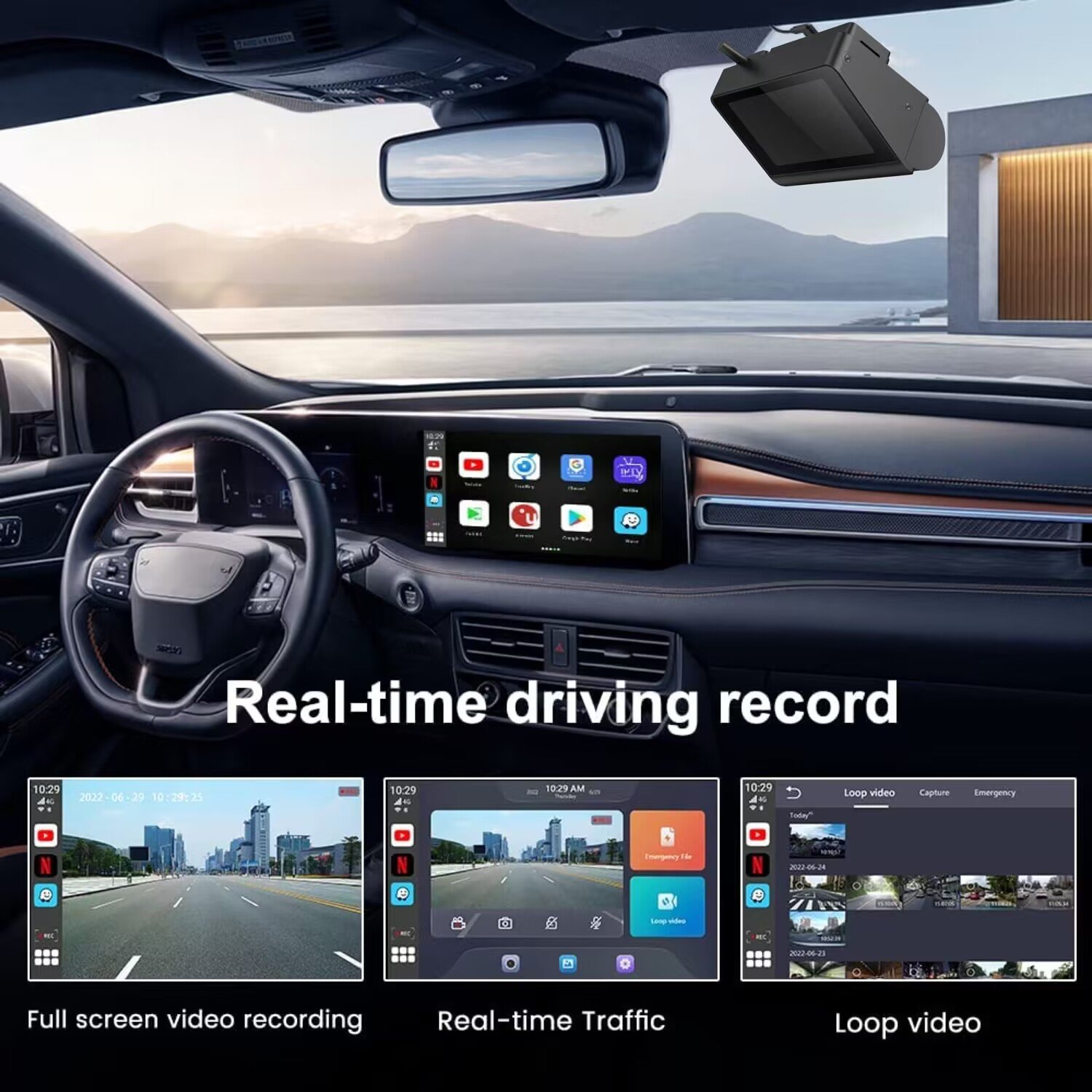 4G Android9.0 Hidden Driving Recorder 1080P hd Car Black Box Remote Monitoring APP Alarm Front and Rear Dash Cam