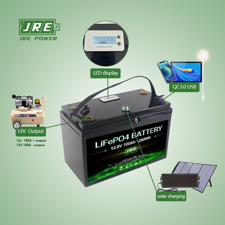 100ah 12v Low Self-Discharge & Light Weight up to 6000+ Cycles with Built-in 100A BMS Perfect for RV Marine Home Energy