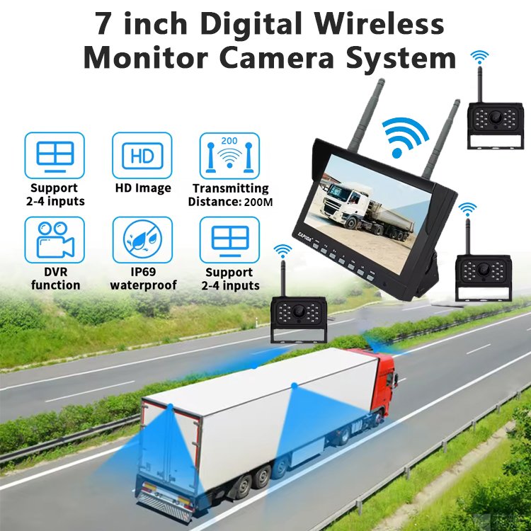 7 Inch Car Reversing Aid AHD Wireless Truck DVR Monitor Night Vision Reverse Backup Recorder Wifi Camera for Bus Car Display