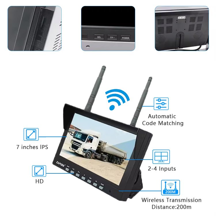 7 Inch Car Reversing Aid AHD Wireless Truck DVR Monitor Night Vision Reverse Backup Recorder Wifi Camera for Bus Car Display