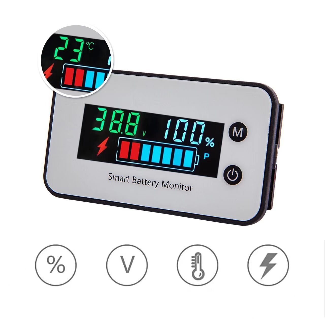 IPX7Waterproof Battery Monitor Tester Colorful Screen Display 7-100V Lithium Battery Voltage Detection Tester DC Battery Monitor