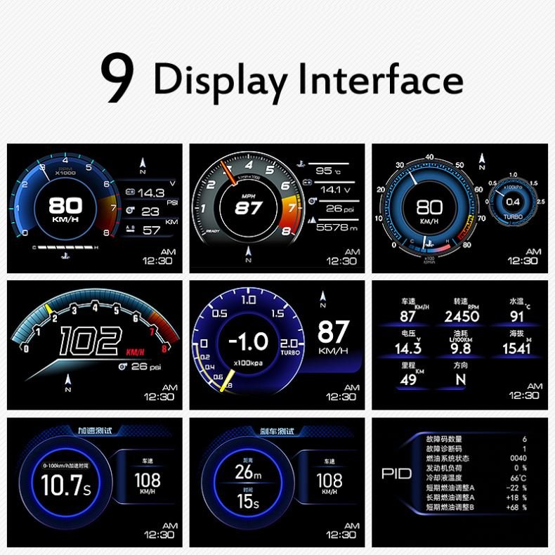 Auto Head up Display OBD2+GPS Digital Speedometer Alarm Water Oil Temp RPM Diagnostic Tools Smart Gauge Hud Display for Car